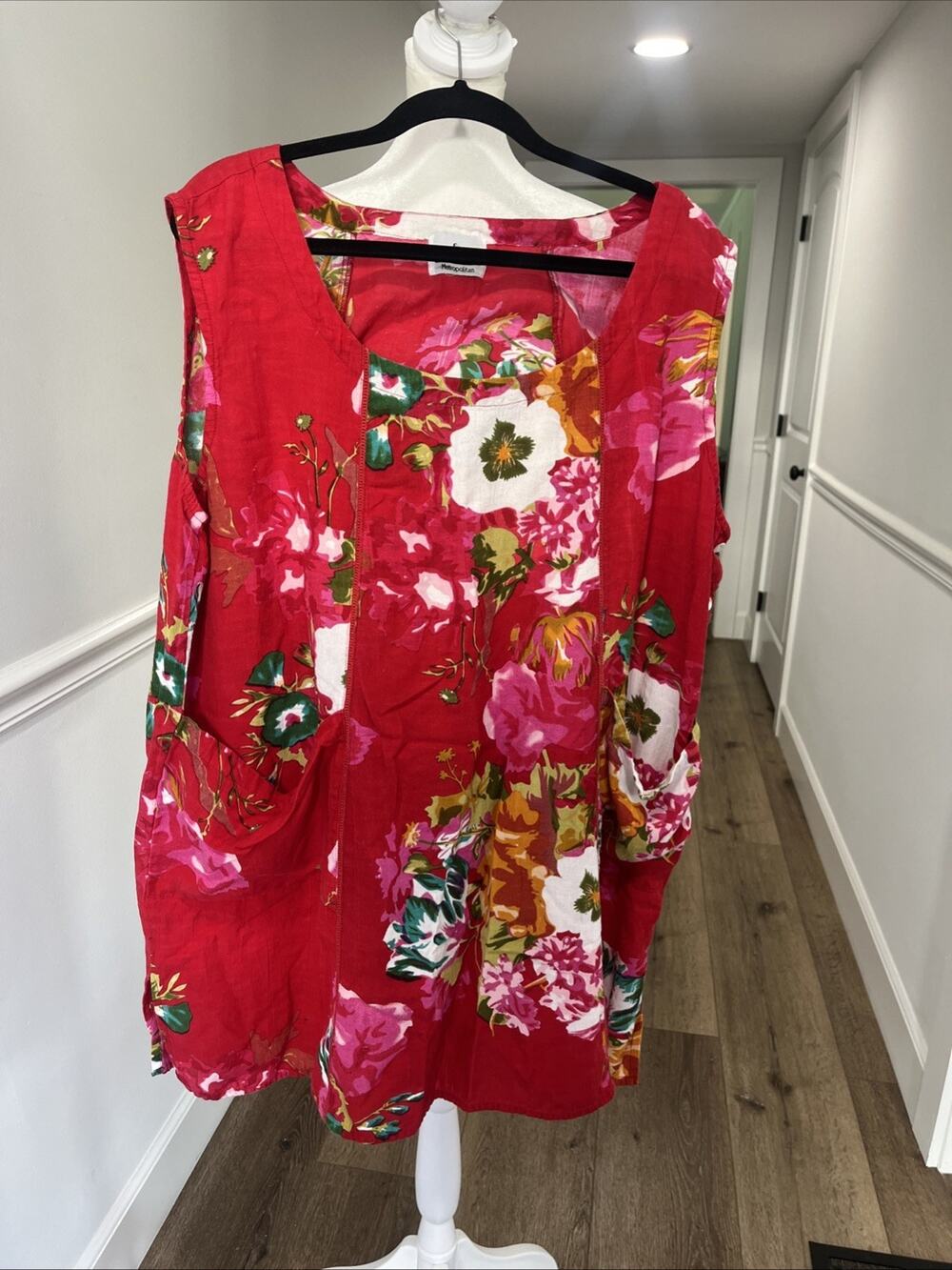 Dress Lounge Womens Floral Smock Size 2XL Linen Blend Comfort Travel Red Islandd